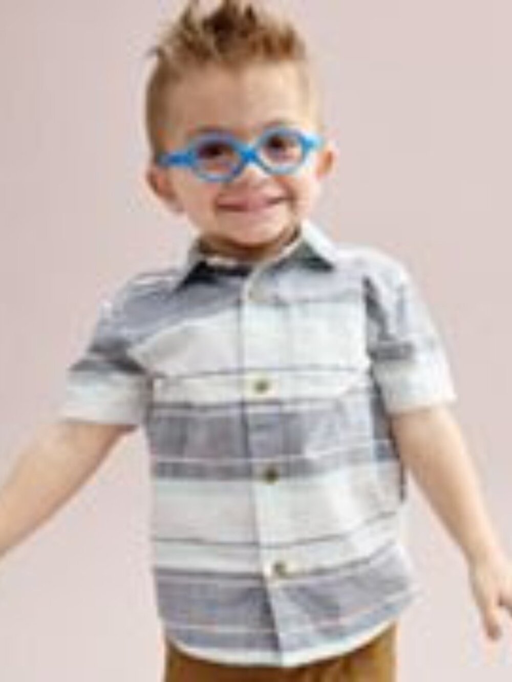 Jumping Beans Short Sleeve Button Down Allover Print Shirt, Blue Aqua Stripe, 2T